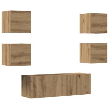 ARDEBO.de - 5-tlg. TV-Schrank-Set Wandmontage Artisan-Eiche Holzwerkstoff
