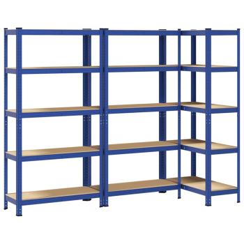 Lagerregale mit 5 Böden 3 Stk. Blau Stahl & Holzwerkstoff