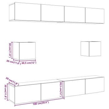 ARDEBO.de - 6-tlg. TV-Schrank-Set Wandmontage Altholz-Optik Holzwerkstoff