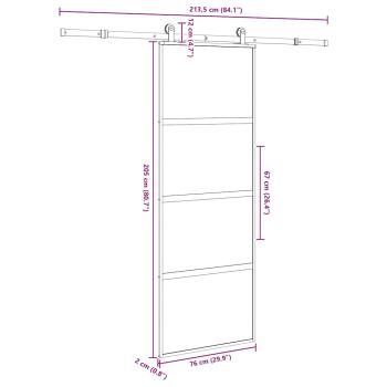 Schiebetür mit Beschlag 76x205 cm Hartglas & Aluminium