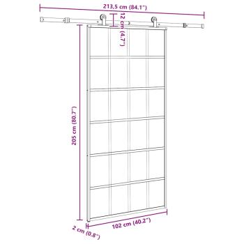 Schiebetür mit Beschlag 102x205 cm ESG-Glas & Aluminium