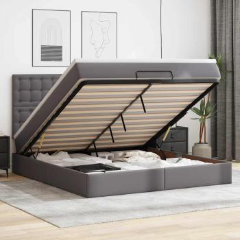 ARDEBO.de - Ottoman-Bett mit Matratze Grau 180x200 cm Kunstleder