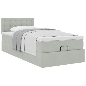 Ottoman-Bett mit Matratze Hellgrau 80x200 cm Samt