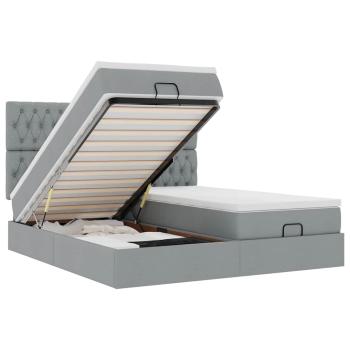 Ottoman-Bett mit Matratzen Hellgrau 160x200 cm Stoff