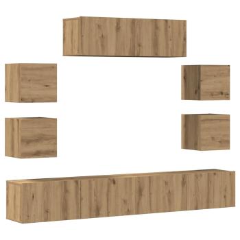 7-tlg. TV-Schrank-Set Wandmontage Artisan-Eiche Holzwerkstoff
