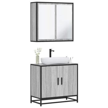ARDEBO.de - 2-tlg. Badmöbel-Set Grau Sonoma Holzwerkstoff