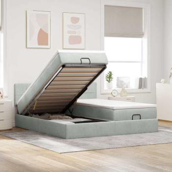 ARDEBO.de - Ottoman-Bett mit Matratzen Hellgrau 180x200 cm Samt