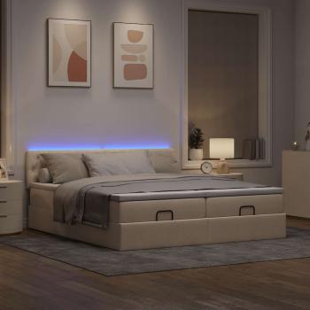 Ottoman-Bett mit Matratzen & LEDs Creme 180x200 cm Stoff