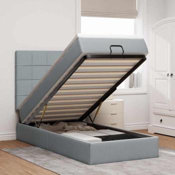 ARDEBO.de - Ottoman-Bett mit Matratze Hellgrau 100x200 cm Stoff