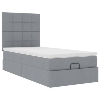 Ottomane Bett mit Matratze & LEDs Hellgrau 90x200 cm Stoff