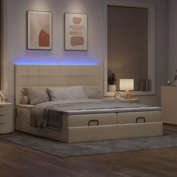 Ottoman-Bett mit Matratzen & LEDs Creme 180x200 cm Stoff
