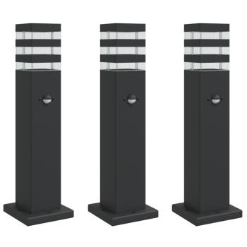 ARDEBO.de - Wegeleuchten mit Bewegungsmelder 3 Stk. Schwarz 50 cm Aluminium
