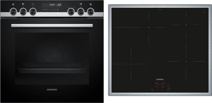 ARDEBO.de Siemens PQ521IB02 Einbau-Herd-Set mit Induktionskochfeld (EI645CFB6E + HE578BBS4), 60 cm breit, 71 L, activeClean, cookControl30, 3D Heißluft, Rahmen aufliegend, schwarz