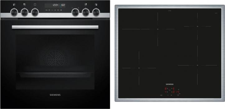 ARDEBO.de Siemens PQ521IA03 Einbau-Herd-Set mit Induktionskochfeld (EI645CFB6E + HE578GBS4) 60 cm breit, 71 L, activeClean, cookControl30, 3D Heißluft, Rahmen aufliegend, schwarz