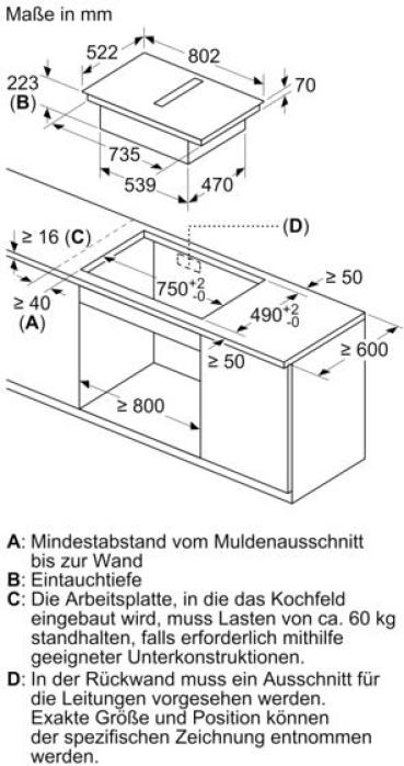 Bosch PVQ811HGA6 Serie 6 EEK: B Kochfeld mit Dunstabzug (HEZ9VDSB4 + PVQ811H26E), 80 cm breit, 500 m³/h, Induktion, Flachkanal, Home Connect, DirectSelect, rahmenlos aufliegend, schwarz