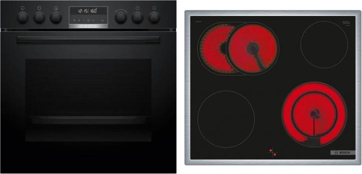 ARDEBO.de Bosch HND671LS67 EEK: A+ Einbau-Herd-Set mit Elektro-Kochfeld (HEB578BB3 + NKN645GA2E), 60 cm breit, 71 L, 3D-Heißluft, Pyrolytisch+Hydrolytisch, Backwagen, Kindersicherung, Rahmen aufliegend, schwarz
