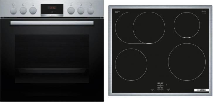 ARDEBO.de Bosch HND415LS62 EEK: A+ Einbau-Herd-Set mit Induktionskochfeld (HEA513BS4 + NIF645CB5E), 60 cm breit, 71 L, 3D-Heißluft, Versenkknebel, Kindersicherung, Rahmen aufliegend, schwarz