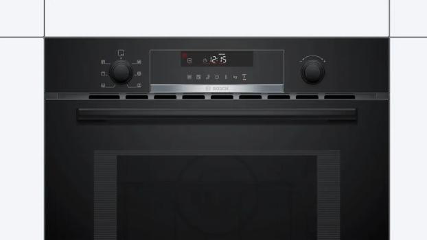 Bosch CMA585GB1 Einbau Mikrowelle, 900W, Nischenhöhe 458 mm, 44 L, AutoPilot 15, Reinigungsoption, LCD-Display, Versenkknebel, Heißluft, Kindersicherung, schwarz