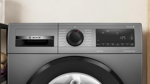 Bosch WGG244ZR10 Serie 6 9kg Frontlader Waschmaschine, 60 cm breit, 1400 U/Min, AquaStop, Fleckenautomatik, Steam Assist, Nachlegefunktion, Silber-schwarzgrau