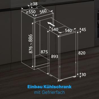 Bomann KSE 7810 Einbau Kühlschrank mit Gefrierfach, 54 cm breit, 118 Liter, Schlepptürtechnik, Innenraumbeleuchtung, weiß