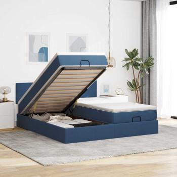 ARDEBO.de - Ottoman-Bett mit Matratzen & LEDs Blau 180x200 cm Stoff
