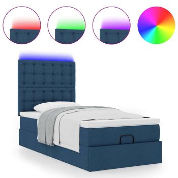 Ottomane Bett mit Matratze & LEDs Blau 90x200 cm Stoff