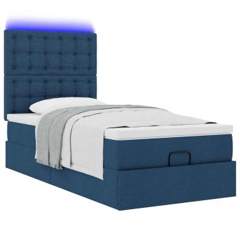 Ottomane Bett mit Matratze & LEDs Blau 90x200 cm Stoff