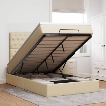 ARDEBO.de - Ottoman-Bett mit Matratze Creme 120x190 cm Stoff