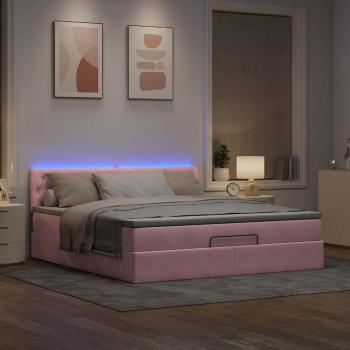 Ottomane Bett mit Matratze & LEDs Rosa 180x200 cm Samt