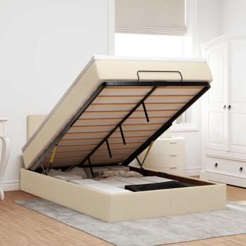 ARDEBO.de - Ottoman-Bett mit Matratze Creme 120x200 cm Stoff