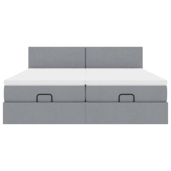 Ottoman-Bett mit Matratzen Hellgrau 200x200 cm Stoff
