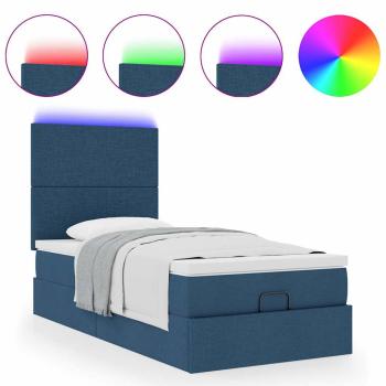 Ottomane Bett mit Matratze & LEDs Blau 90x200 cm Stoff
