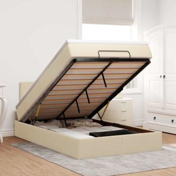 ARDEBO.de - Ottoman-Bett mit Matratze Creme 120x190 cm Stoff