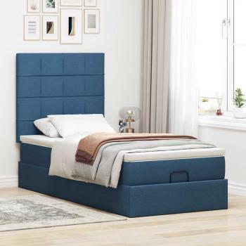 ARDEBO.de - Ottoman-Bett mit Matratze Blau 90x200 cm Stoff