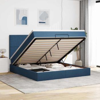 ARDEBO.de - Ottoman-Bett mit Matratze & LEDs Blau 180x200 cm Stoff