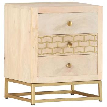 Nachttisch Golden 40x30x50 cm Massivholz Mango