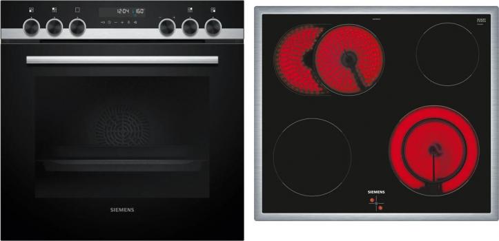ARDEBO.de Siemens PQ521KB11 Einbau-Herd-Set mit Elektro-Kochfeld (HE578BBS3 + EA64RGNA1E), 60 cm breit, 71 L, activeClean, cookControl30, 3D Heißluft, Schnellaufheizung, Kindersicherung, Rahmen aufliegend, schwarz