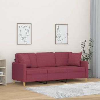 ARDEBO.de - 3-Sitzer-Sofa mit Zierkissen Weinrot 180 cm Stoff