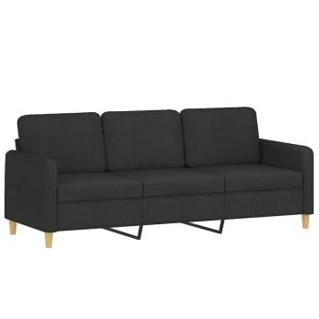3-Sitzer-Sofa mit Hocker Schwarz 180 cm Stoff