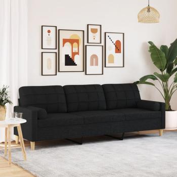 ARDEBO.de - Sofa 3-Sitzer mit Zierkissen Schwarz 210 cm Stoff