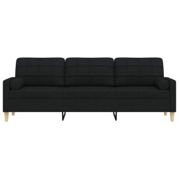 Sofa 3-Sitzer mit Zierkissen Schwarz 210 cm Stoff