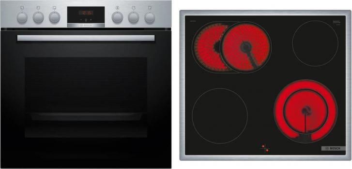 ARDEBO.de Bosch HND411LR63 EEK: A+ Einbau-Herd-Set mit Elektro-Kochfeld (HEA513BR3 + NKN645GA2E), 60 cm breit, 74 L, 3D-Heißluft, Drehwähler, Kindersicherung, Rahmen aufliegend, schwarz