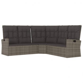 3-tlg. Garten-Lounge-Set mit Kissen Grau Poly Rattan