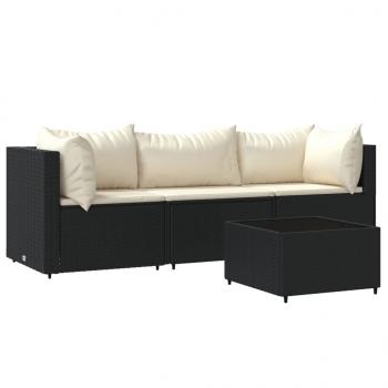 4-tlg. Garten-Lounge-Set mit Kissen Schwarz Poly Rattan
