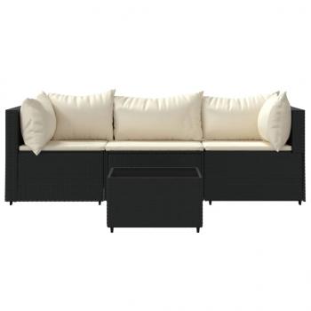 4-tlg. Garten-Lounge-Set mit Kissen Schwarz Poly Rattan