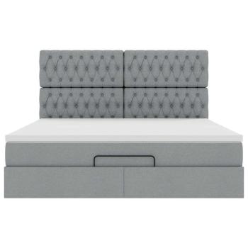 Ottoman-Bett mit Matratze Hellgrau 160x200 cm Stoff