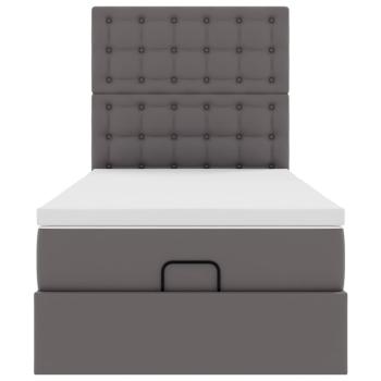 Ottoman-Bett mit Matratze Grau 90x200 cm Kunstleder