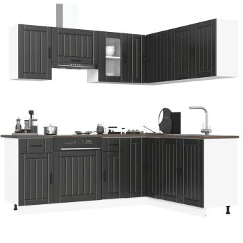 ARDEBO.de - 11-tlg. Küchenschrank-Set Kalmar Schwarz Holzwerkstoff