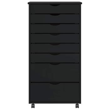 Rollschrank mit Schubladen MOSS Schwarz Massivholz Kiefer