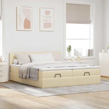 ARDEBO.de - Ottoman-Bett mit Matratzen Creme 200x200 cm Stoff